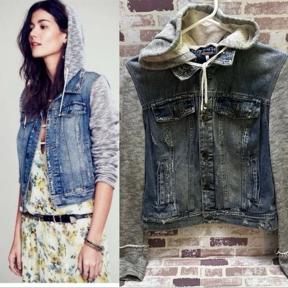 Free People Distressed Blue Denim Jacket M - Picture 2 of 13